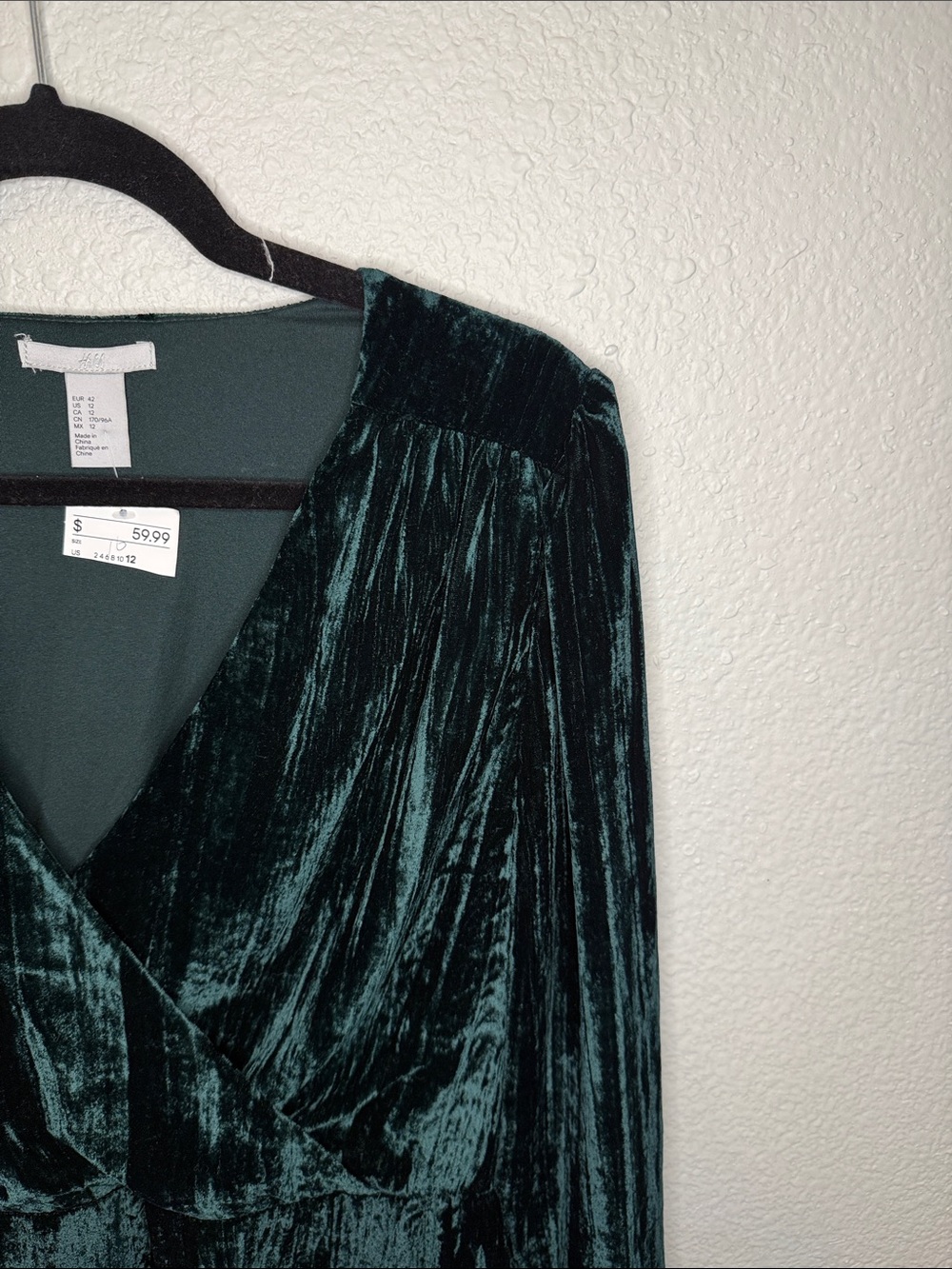 H&M Dark Green Velvet Wrap Mini Dress